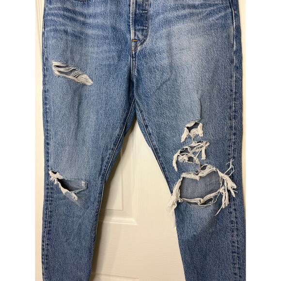 Levi’s Skinny 501 Original Destructed Blue Denim Jean Women's 27 Capsule Summer - Picture 2 of 11